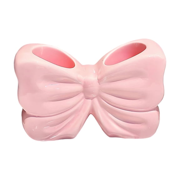 Ovzne Bow-Shaped Toothbrush Holder – Pink Resin Bathroom Organizer For Countertop Or Sink