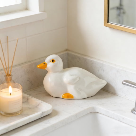 Ovzne Ceramic Duck Figurine Mini Animal Ornament For Desktop Home Bathroom Tank Decor Father's Day gift