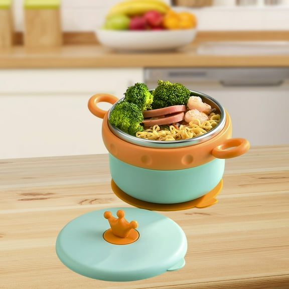 Ovzne Children's Suction Cup Compartment Bowl - Pacifier-Grade Stainless Steel, Green, 13.5X10X8.5Cm (5.3X3.9X3.3In), Multi-Compartment Baby Tableware