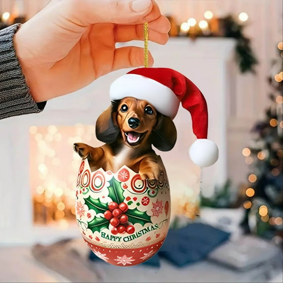 Ovzne Christmas Dachshund Hanging Tag - Festive Car Home Decor, Versatile Bag Decoration Tag Keychain, Perfect Christmas Gift