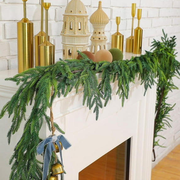 Ovzne Christmas Norfolk Garland- Single Fork Norfolk Natural Garland- Artificial Garland For Christmas Table Fireplace Wall Home Decoration 150CM