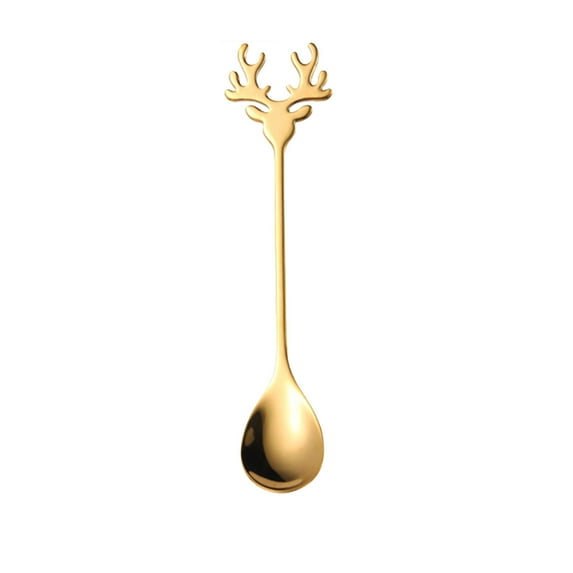 Ovzne Christmas Spoons – 304 Stainless Steel Reindeer Antler Handle Spoons, 5.5In Length, Ideal For Coffee, Dessert, Ice Cream Mixing, Cute Christmas Gift For Kids Women