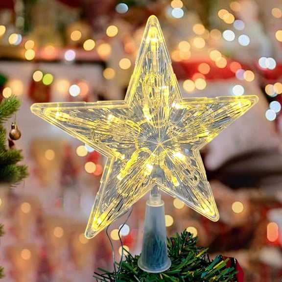 Ovzne Christmas Tree Top Star Led Light - 15Cm Multicolor Transparent Pentagram Battery-Powered Decoration