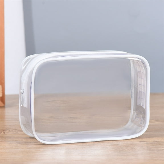 Ovzne Clear Cosmetics Bag PVC Zippered Clear Toiletry Carry Pouch Portable Cosmetic Makeup Bag Waterproof Makeup Bag Vinyl Plastic Organizer Case for Vacation, Bathroom and Organizing#Black