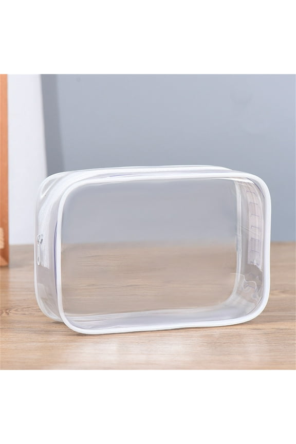 Clear Cosmetics Bag PVC Zippered Clear Toiletry Carry Pouch Portable Cosmetic Makeup Bag Waterproof Makeup Bag Vinyl Plastic Organizer Case for Vacation, Bathroom and Organizing#Black