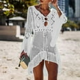 thumbnail image 1 of XIAOFFENN Cover Ups For Swimwear Women Women's Summer Swimsuit Bikini Sexy Sun Protection With Flared Sleeves Beach Swimwear Cover Up Knitted Cover Up, 1 of 6