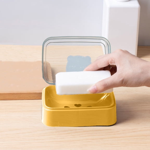 Ovzne Cute Character Soap Container With Lid – 5.12X3.74X1.97 Inches, Compact For Home, Travel Bathroom, Features Water-Draining Double Layer