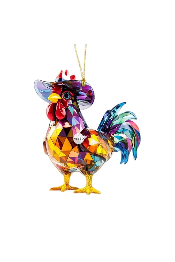 Cute Rooster Acrylic Pendant – Colorful Keychain Car Decor