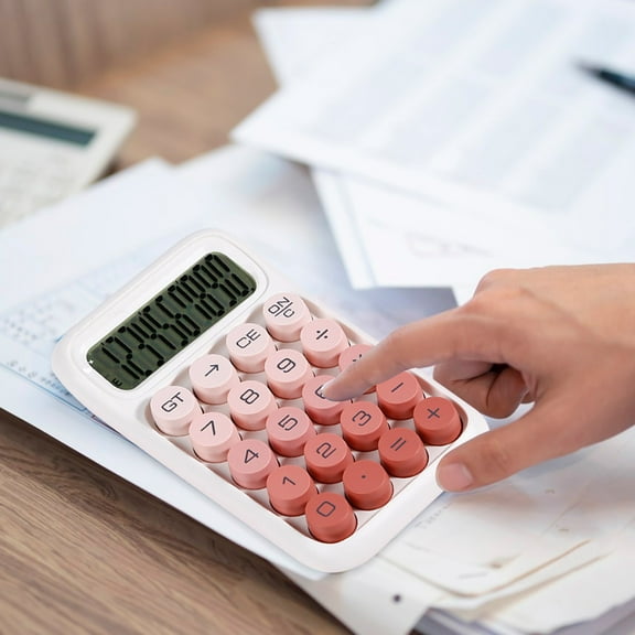 Ovzne Desktop Calculator 8 Digit with Solar Power and LCD Display, or Home, Office, School, Class and Business, 4 Function Small Basic(Pink)