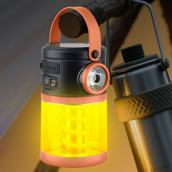 Ovzne Double Light Source Camping Lamp – Solar USB Rechargeable LED Lantern with 5 Lighting Modes and Digital Power Display