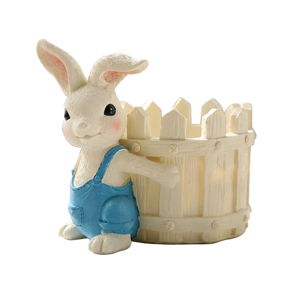 Ovzne Easter Bunny Planter Pot – Whimsical Resin Flower Wagon with Drainage Hole for Indoor Outdoor Use