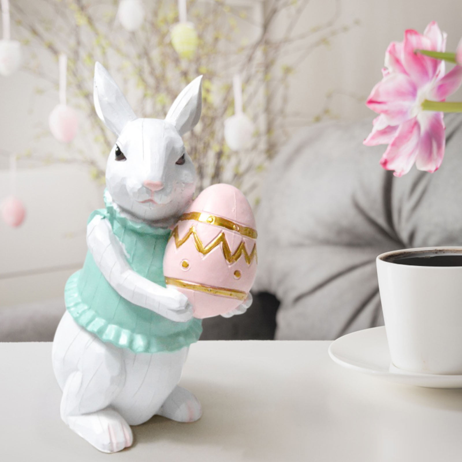 Ovzne Easter-Decorations Bunny-Decor Spring-Figurines Table-Centerpiece ...