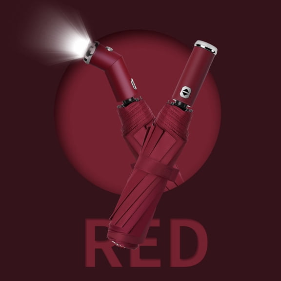 Ovzne Equipped With A Rotatable Led Flashlight - Windproof Business Folding Umbrella, Suitable For Rainy And Sunny Days, 360 ° Rotating Light, Ideal Choice For Travelers 33.5X5.5X5.5Cm Red