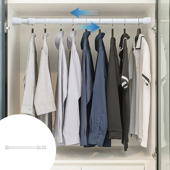 Ovzne Extendable Tension Curtain Rod - White No-Drilling Spring-Loaded Rod For Windows, Shower, Cabinet Closet