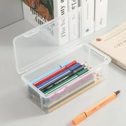 Ovzne Extra Large Capacity Plastic Pencil Box Stackable Translucent Clear Pencil Box Office Supplies Storage Organizer Box For Gel Pens Erasers Tape Pens Pencils Mark White