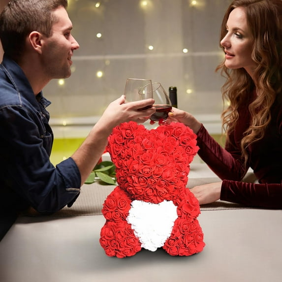 Ovzne Faux Rose Bear – Handmade Artificial Flower Teddy In Gift Box, Romantic Forever Bloom For Her