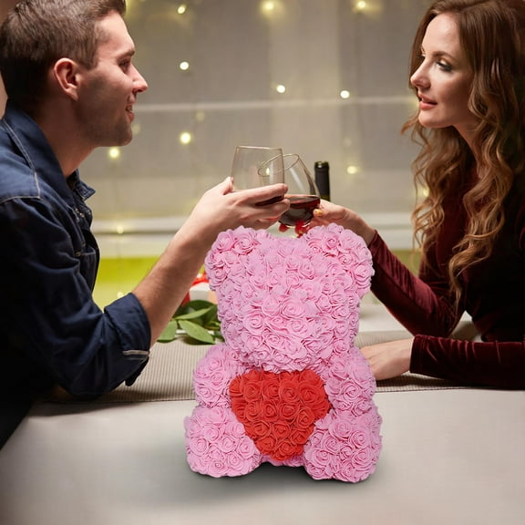 Ovzne Faux Rose Bear – Handmade Artificial Flower Teddy In Gift Box, Romantic Forever Bloom For Her
