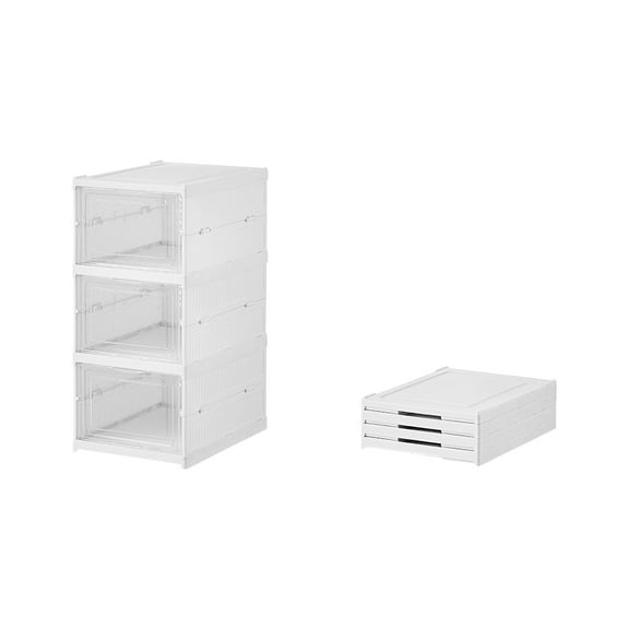 Ovzne Foldable Shoe Rack Collapsible Storage Box , Free Standing Bins Stackable Plastic Tote with Lids Organizing Installation Free Clear Dustproof，THree layers On