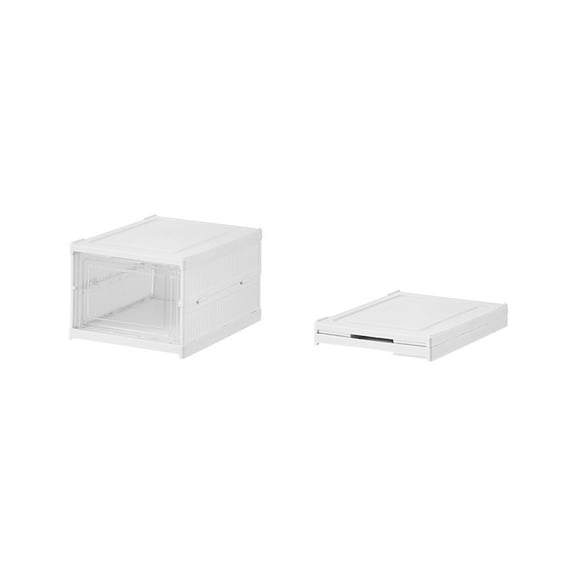 Ovzne Foldable Shoe Rack Collapsible Storage Box Size , Free Standing Bins Stackable Plastic Tote with Lids Organizing Installation Free Clear Dustproof，One layer On
