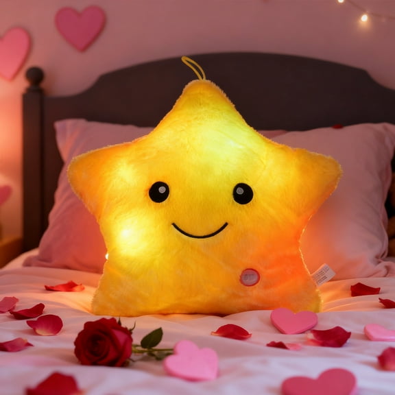 Ovzne Glowing Star Lint Pillow – Color-Changing Light-Up Plush Decor For Cozy Nights Festive Ambiance