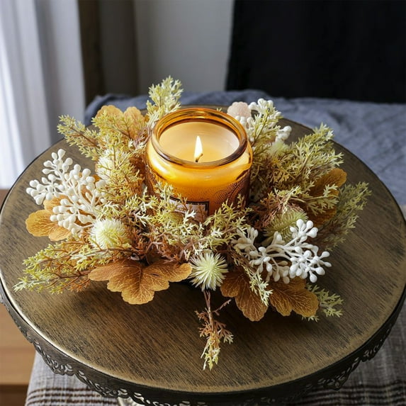 Ovzne Gold Plastic Candle Rings Wreaths, 9.84×9.84 Inches (25×25cm) Fall Table Centerpiece Decor, 2.95in (7.5cm) Inner Diameter for Candlesticks