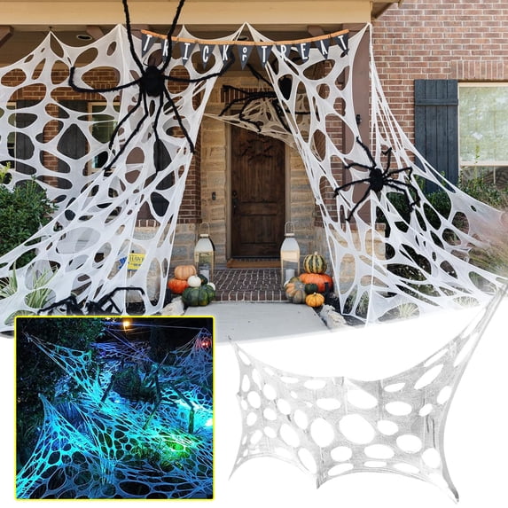Ovzne Halloween Decoration Yarn Stretch Fabric Rags, Large 3.28x6.56 Feet (100x200cm) Cloth Web Decoration with Spider, Durable for Outdoor Displays