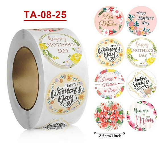 Ovzne Happy Mother’s Day Stickers 500 Pcs Mother’s Day Label Roll Stickers 8 Designs Flower Heart Self Adhesive Sealing Stickers Mothers Day Decals for Gift Box Card Envelope Seal Craft Decoration