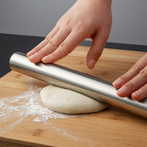 Ovzne Household Stainless Steel Rolling Pin - Non-Stick Dough Roller For Dumpling Wrappers Pasta