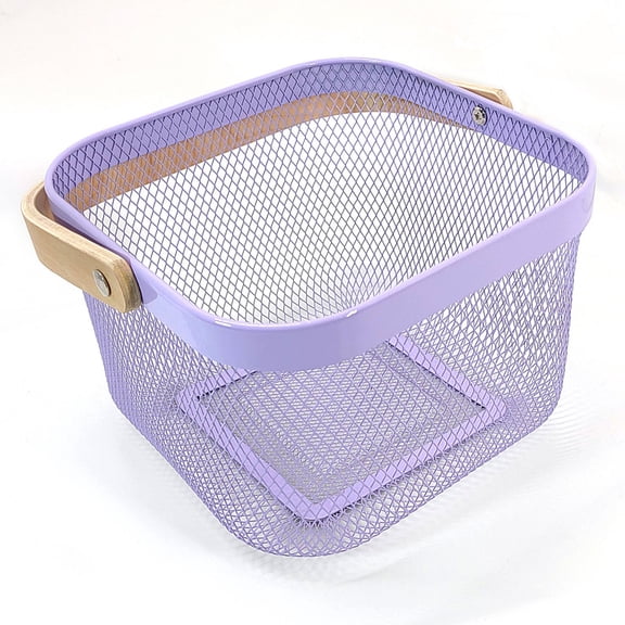 Ovzne Iron Handheld Storage Basket With Wooden Handle - Hollow Metal Mesh Fruit Vegetable Basket, Sturdy Shelf Organizer For Home, Office Restaurant