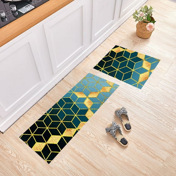 Ovzne Kitchen Floor Mats, Abstract Strip 2 PCS Anti Fatigue Area Runner Rugs Set Aesthetic Non-Slip Bathroom Comfort Standing Mat Home Decor