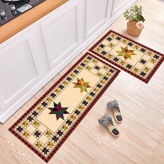 Ovzne Kitchen Floor Mats, Abstract Strip 2 PCS Anti Fatigue Area Runner Rugs Set Aesthetic Non-Slip Bathroom Comfort Standing Mat Home Decor