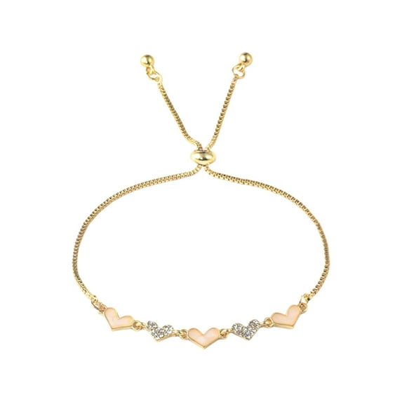 Ovzne Korean Version Women's Heart-Shaped Jewelry - European American Style Adjustable Bracelet with Diamonds, Stylish Hand Accessory Set