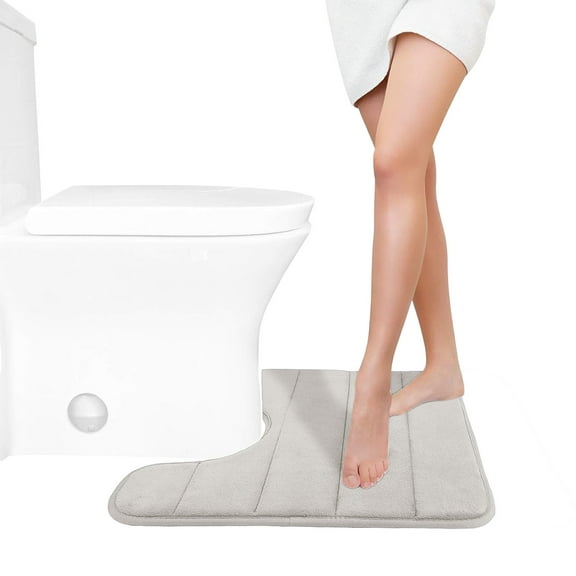 Ovzne Memory Foam Toilet Bath Mat U-Shaped, Soft and Comfortable, Super Water Absorption, Non-Slip, Thick, Machine Wash and Easier to Dry for Bathroom Commode Contour Rug, 16 X 20 Inches, Beige