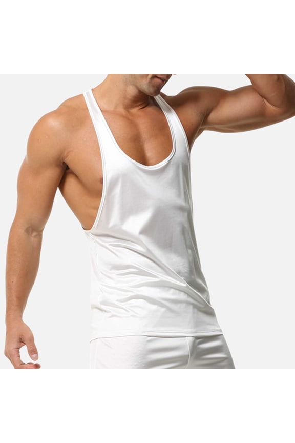 Men's Solid Color Loose-Fit Sports Slim-Shoulder Strap H-Shaped Round Neck Tank Top – Breathable Sweat-Absorbing Fitness Vest