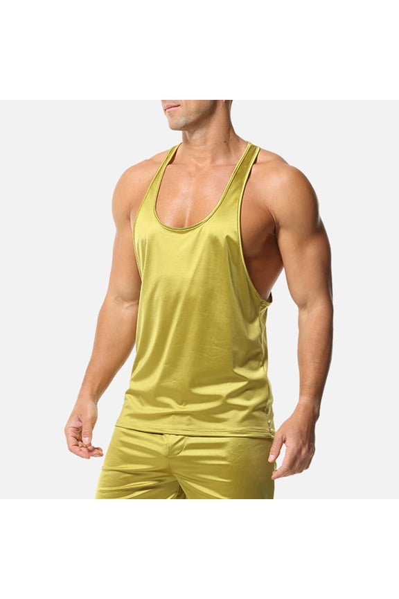 Men's Solid Color Loose-Fit Sports Slim-Shoulder Strap H-Shaped Round Neck Tank Top – Breathable Sweat-Absorbing Fitness Vest