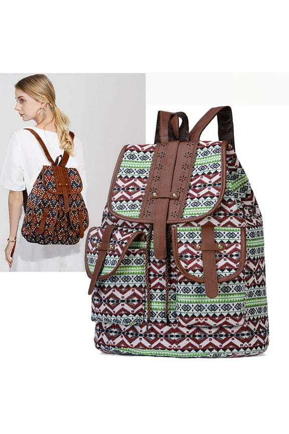 Mini Backpack Purse For Women, Vintage Women Backpack Ethnic Travel Handbag Shoulder Bag, Boho Shoulder Bag Vintage Ethnic Flower Cross-body Bag Brown