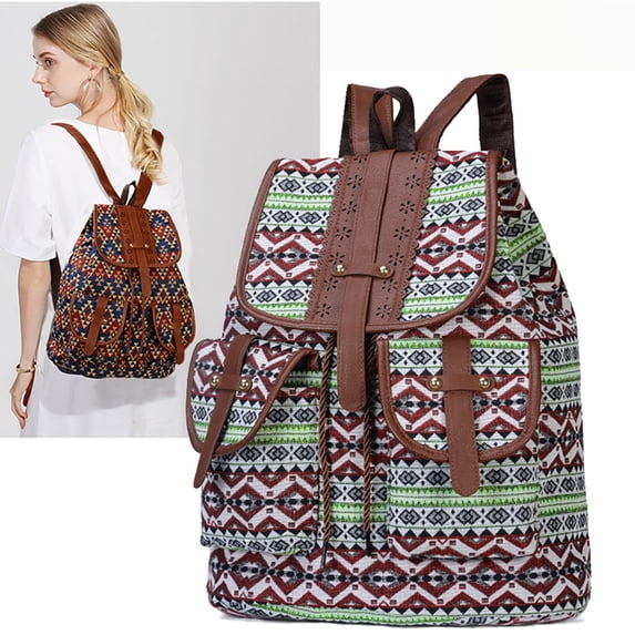 Ovzne Mini Backpack Purse For Women, Vintage Women Backpack Ethnic Travel Handbag Shoulder Bag, Boho Shoulder Bag Vintage Ethnic Flower Cross-body Bag Brown