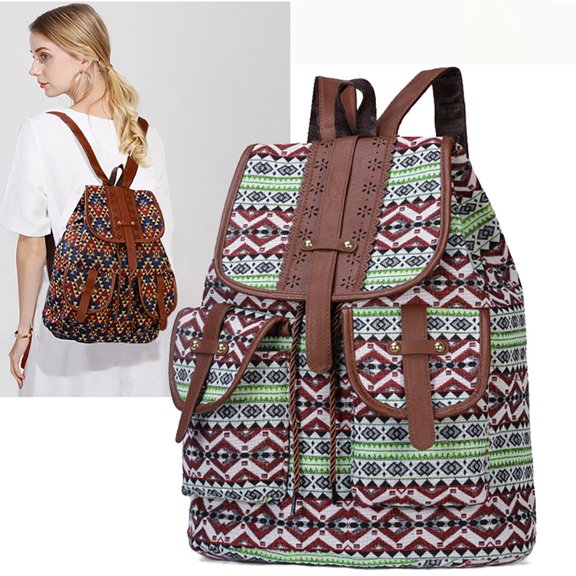 Ovzne Mini Backpack Purse For Women, Vintage Women Backpack Ethnic Travel Handbag Shoulder Bag, Boho Shoulder Bag Vintage Ethnic Flower Cross-body Bag Brown