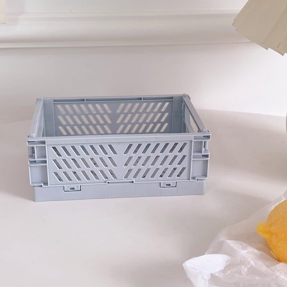 Ovzne Mini Foldable Plastic Storage Basket with Handles - Compact Organizing Crate for Desks, Bedrooms, Kitchens More, Space-Saving Foldable Design