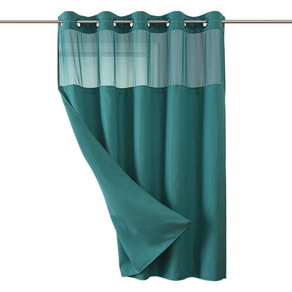 Ovzne No-Hook Weave Shower Curtain With Built-In Liner – Waterproof Boho Bathroom Decor