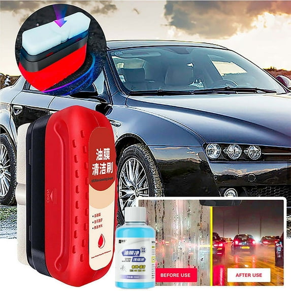 Ovzne Oil Film Remover - 120Ml + 170Ml Automotive Windshield Cleaner With Sponge Cloth, Protects Against Rain Mist, Removes Oil Film