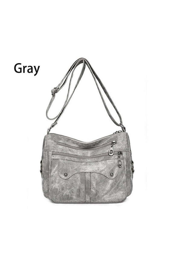 Multi Functional Large Capacity Shoulder Bag - Washed Leather, Fashionable Mom Bag With Adjustable Straps