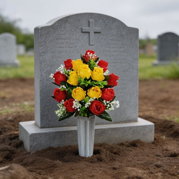 Ovzne Peacock Roses Artificial Flower Bouquet for Cemetery Holiday Memorial Decoration