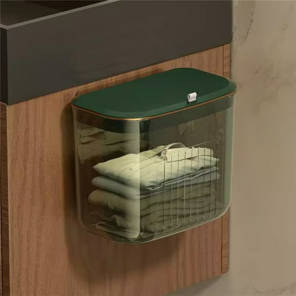 Ovzne Plastic Laundry Storage Basket With Cover - 24.5X21X15Cm (9.64X8.26X5.9In) Transparent/Dirty Clothes Organizer, Perforated Design For Bathroom