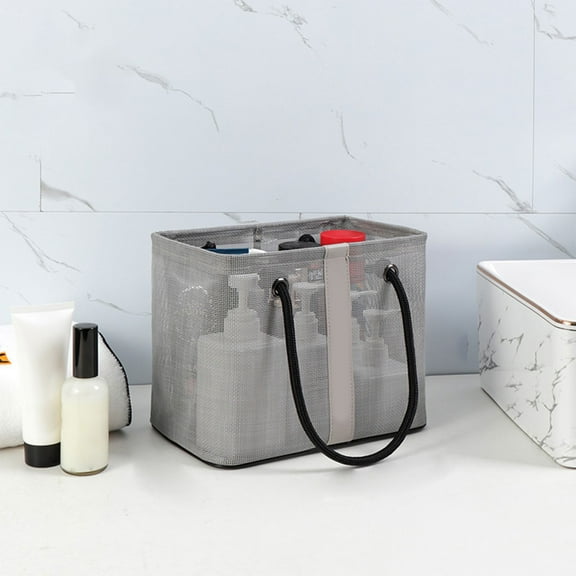Ovzne Polyester Toilet Bag With Metal Frame - Foldable Shower Storage Basket,Mesh Drainage Handle Design
