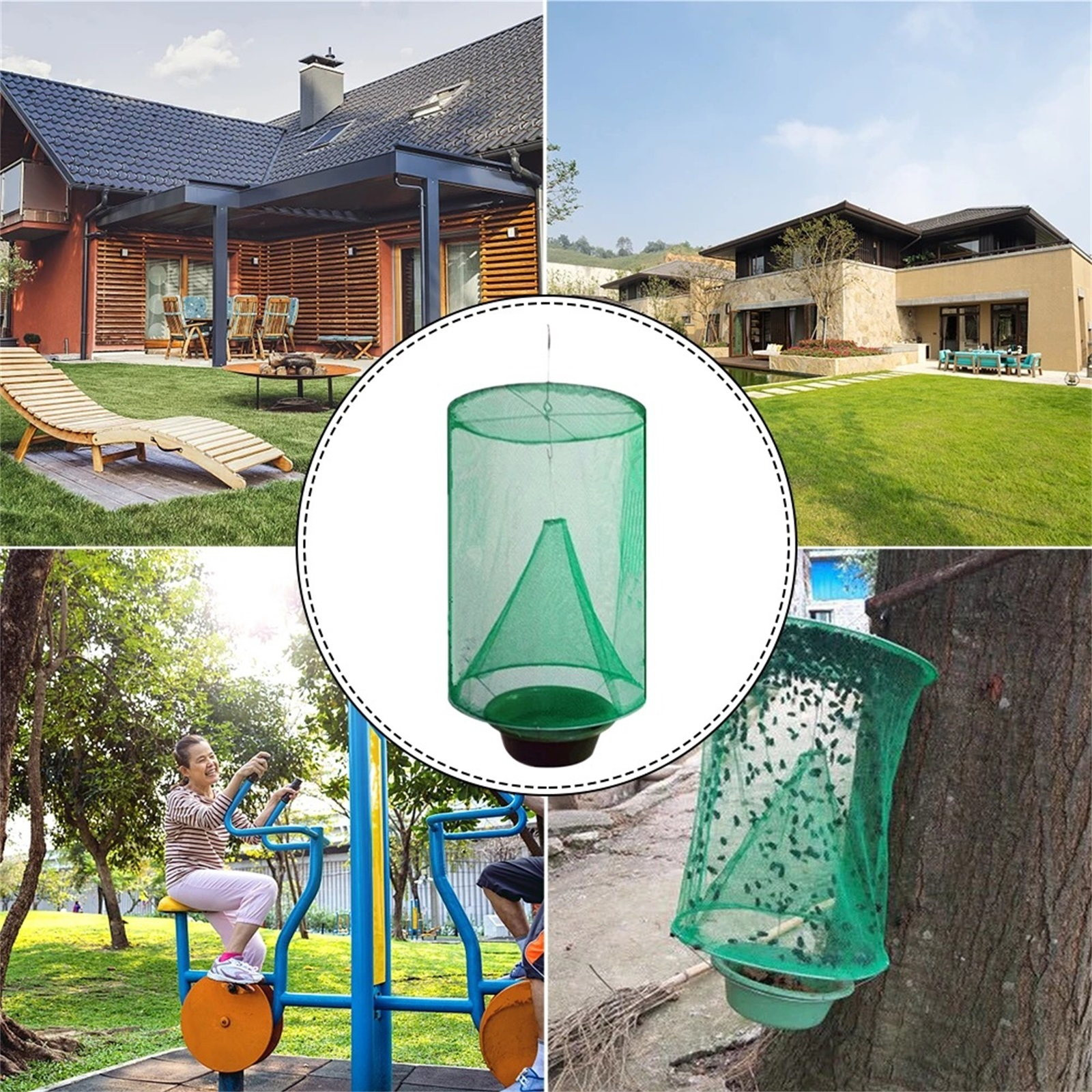 Ovzne Ranch Fly Trap - Reusable Fly Trap With Tray For Indoor Outdoor Hanging Farms, Stable, Garden, Orchard green