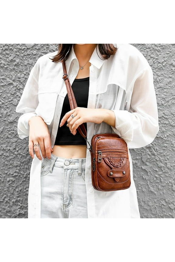 Retro Mini Shoulder Bag - Multi-Compartment Women's Crossbody Bag, Small Leather Satchel For Cell Phone, Coin Purse Daily Essentials
