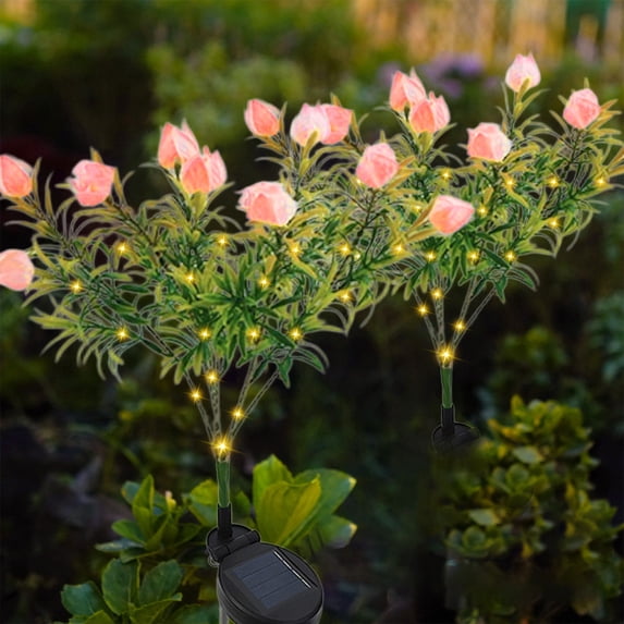 Ovzne Solar Gardenia Led Lights - Waterproof Fake Flower Decorative Lighting For Outdoor Weddings