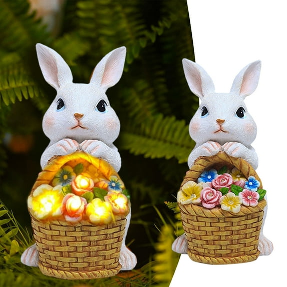 Ovzne Solar-Powered Bunny Garden Ornament – Cute Carrying Basket Decor For Home Yard