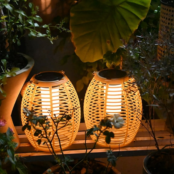 Ovzne Solar Powered Pendant Light, 221717Cm Beige Plastic Outdoor Garden Light – Imitation Rattan Woven, Waterproof Ip65, Handheld/Hanging, Smart Light Control